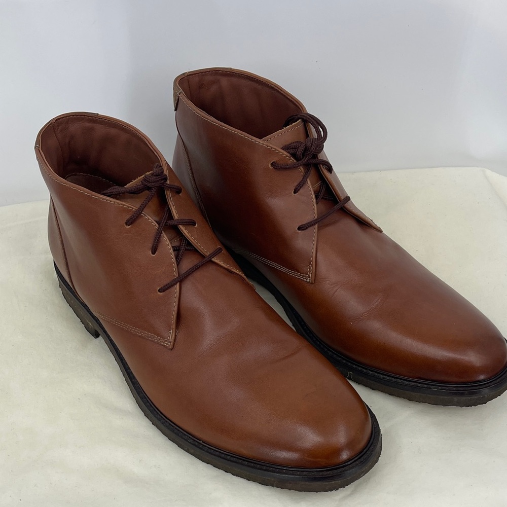 JOHNSTON & MURPHY Men's Brown Leather Ankle Boots SHEEPSKIN CHUKKA SIZE 14 M